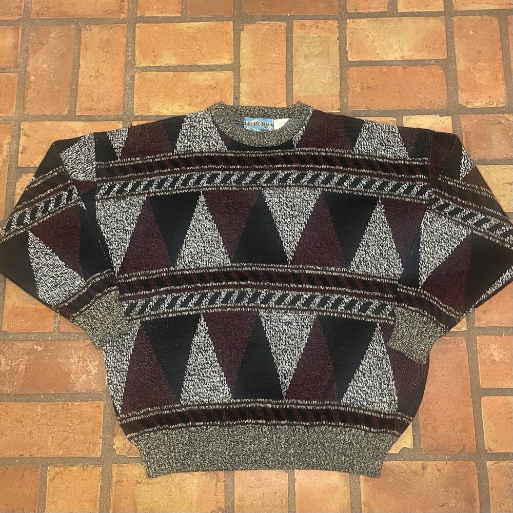 Wood Land Trail Sweater Men’s 2X Vintage Acrylic Knit Geometric Cosby Biggie
